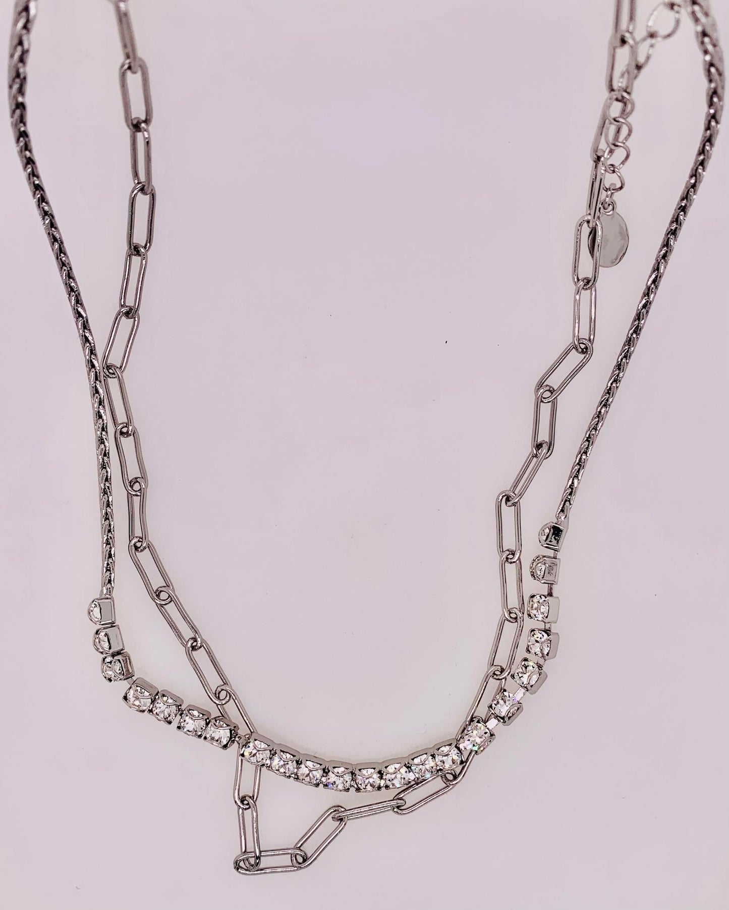 Crystal and Paperclip Chain Layered Necklace