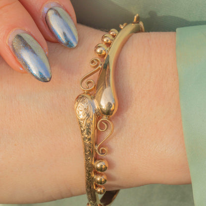 9ct Gold Engraved Twist Bangle, Smith & Pepper