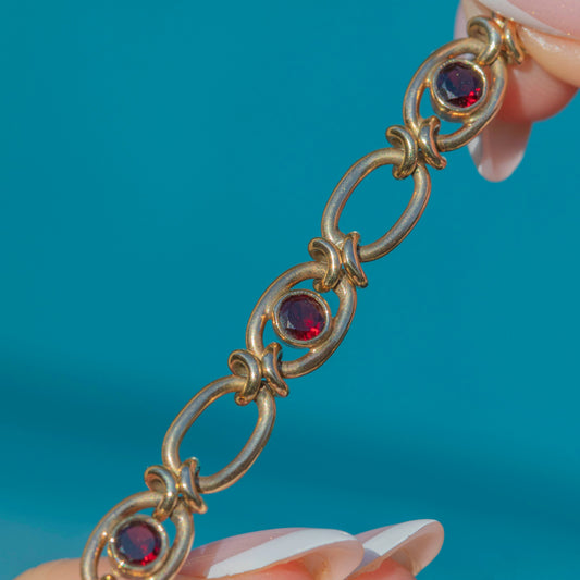 9ct Gold Garnet Fancy Link Bracelet