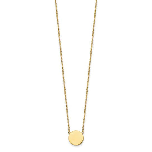 Chisel Stainless Steel Polished Yellow IP-plated 12 mm Disc on a 16 inch Plus a 2 inch Extension Cable Chain Necklace