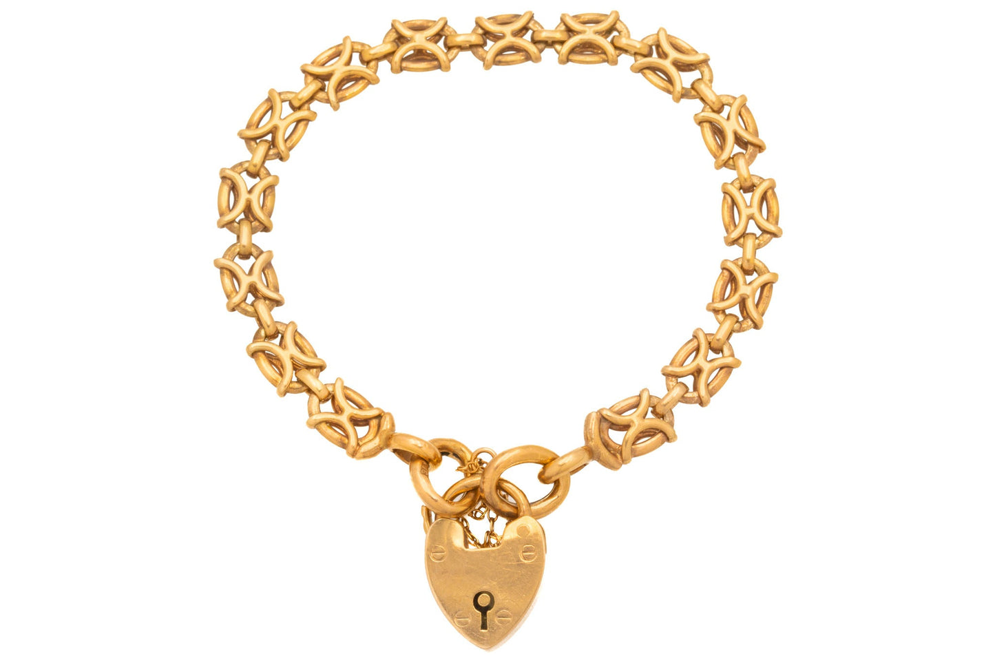 7 Antique 9ct Gold Gate Bracelet with Heart Padlock, 14.5g